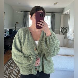 Cozy Green Button-Up Cardigan